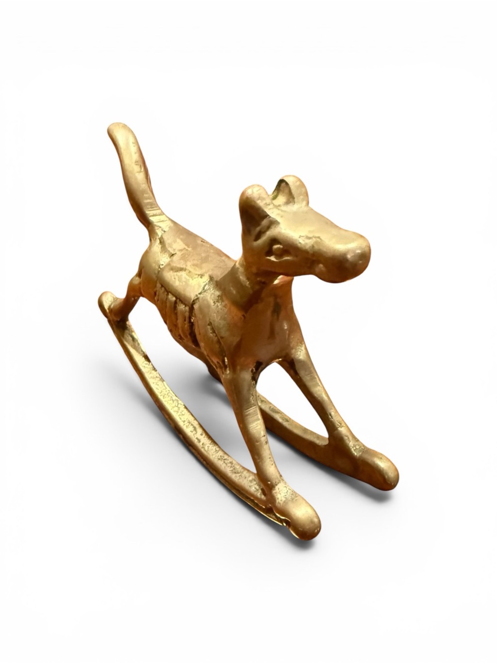 Vintage Brass Rocking Horse Figurine Mid Century Modern Mini Sculpture Decor